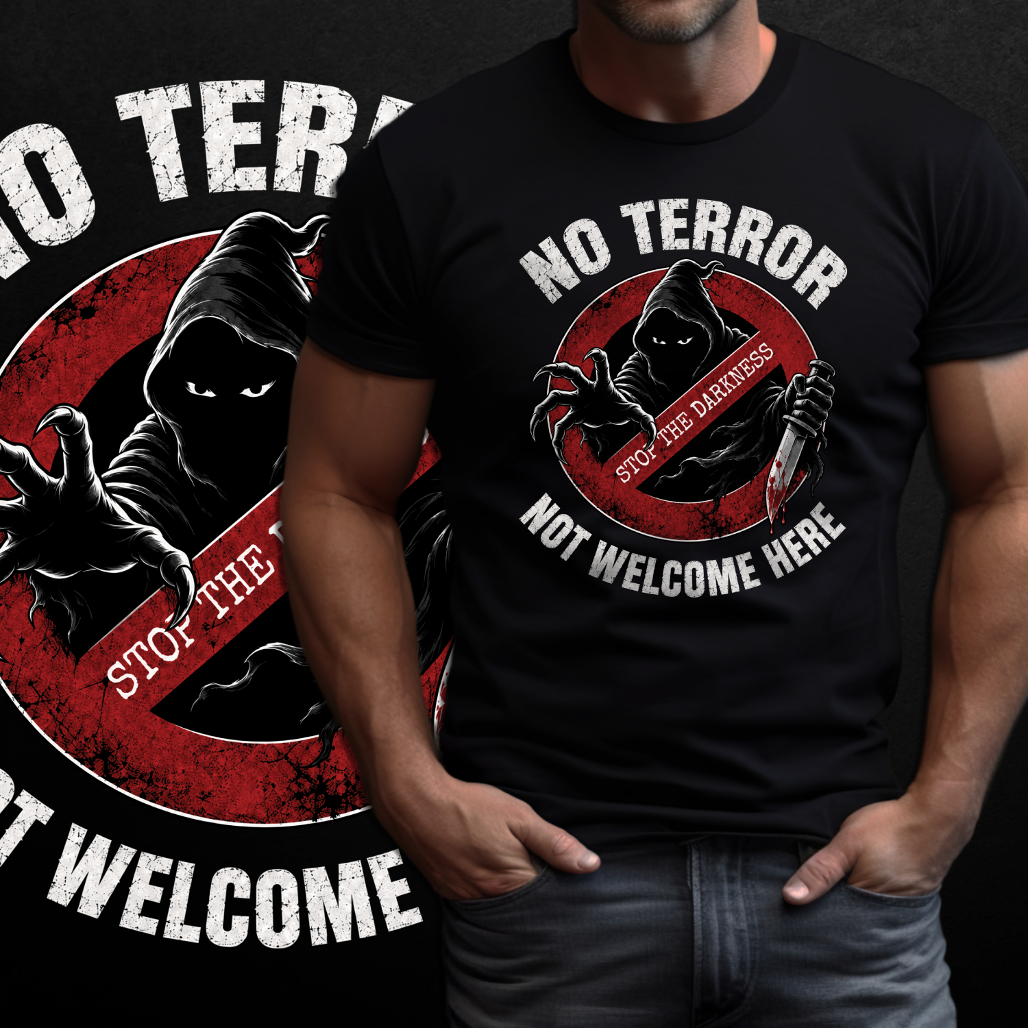 Tričko s potiskem No Terror - Stop the Darkness-bílý text