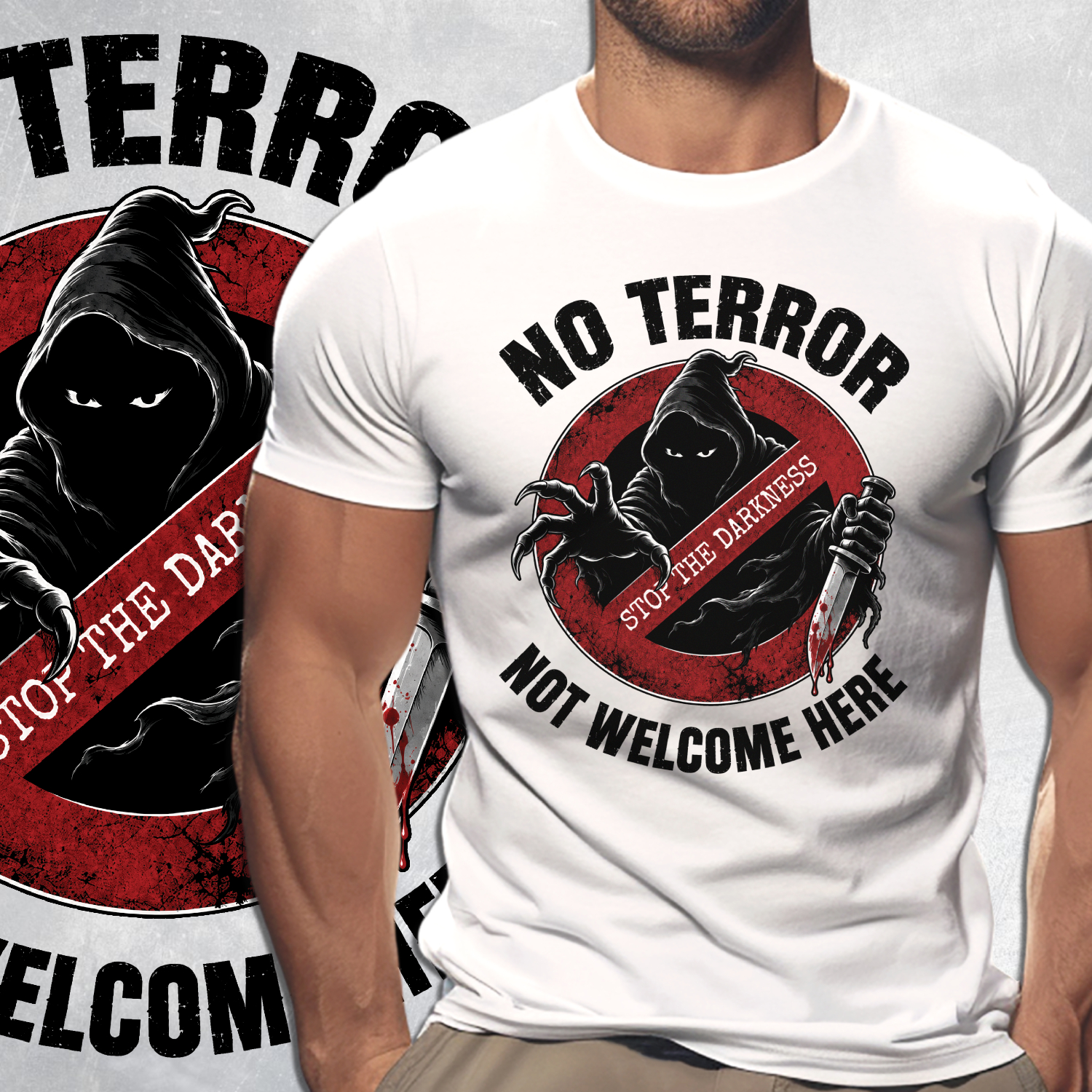 Tričko s potiskem No Terror - Stop the Darkness-černý text