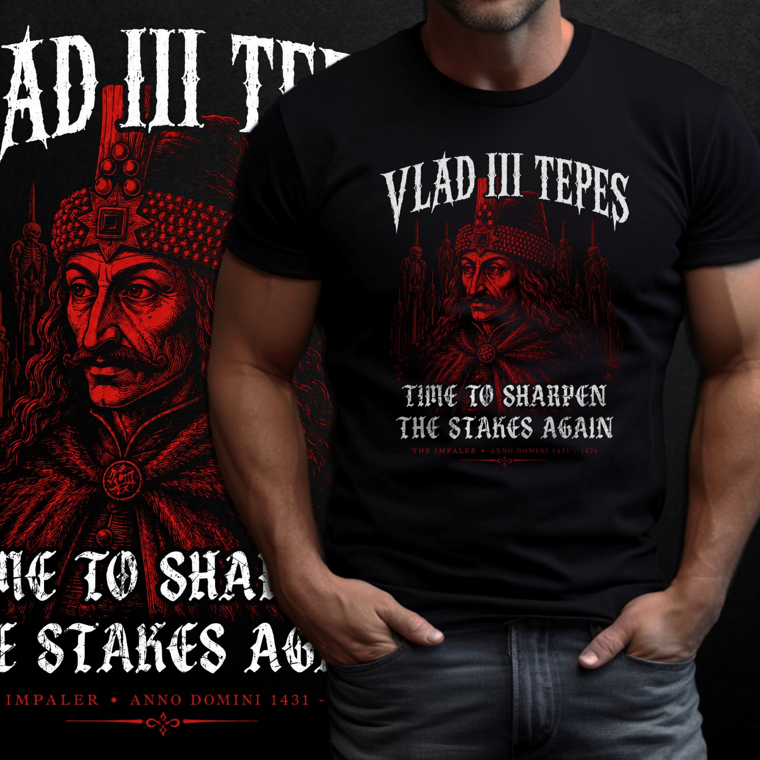 Tričko s potiskem Vlad III Tepes-Time to Sharpen the Stakes Again