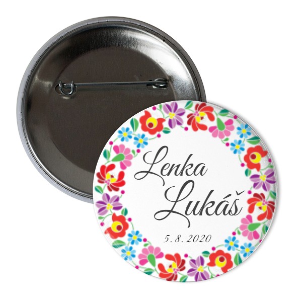 Odznáček  s potiskem Svatební odznáček folk