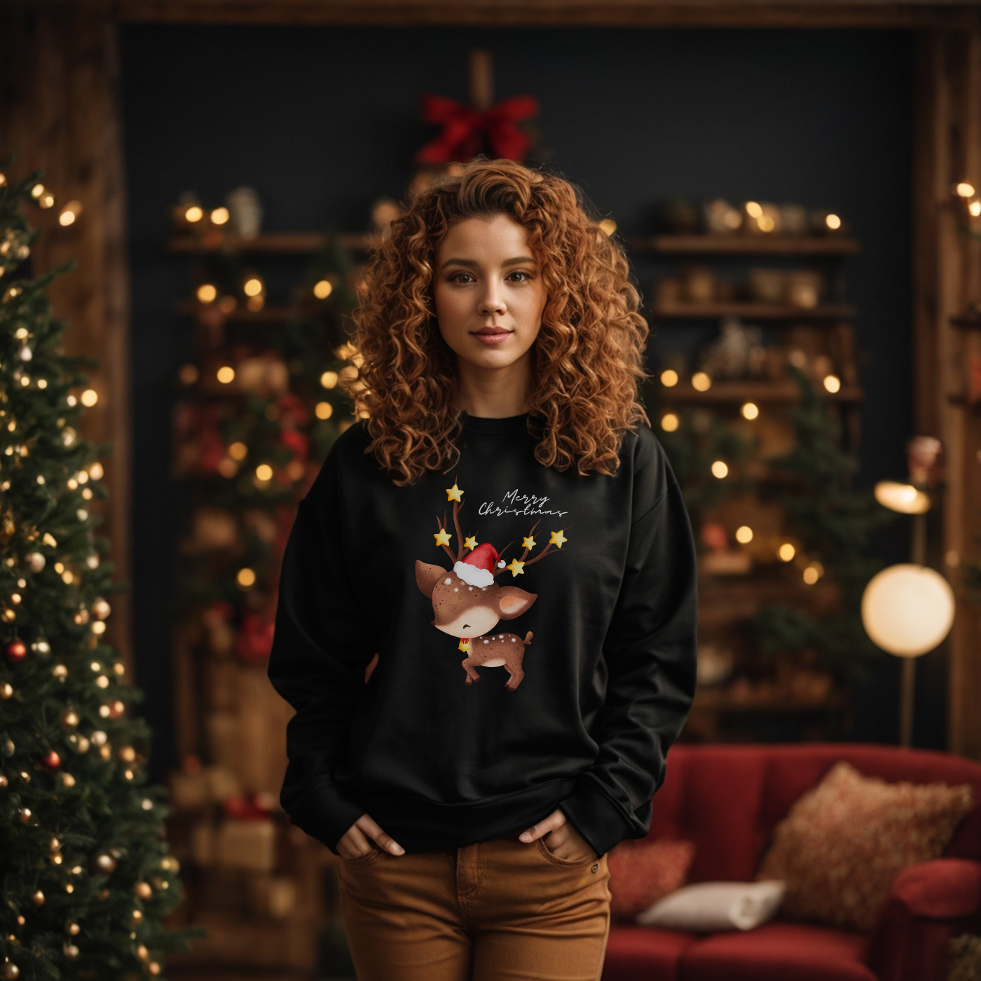 Mikina bez kapuce Unisex s potiskem Vánoční koloušek